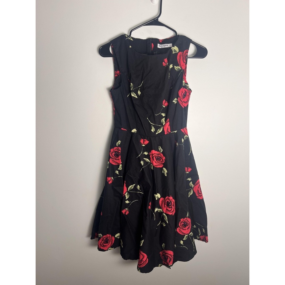 Grace Karin Dress‎ Wm Sm Black Rose Floral Sleeveless Fit Flare Party Romantic